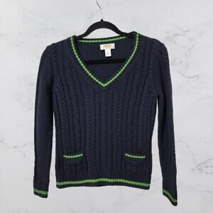 Talbots V-neck Cable Knit Pockets Preppy Cotton Small